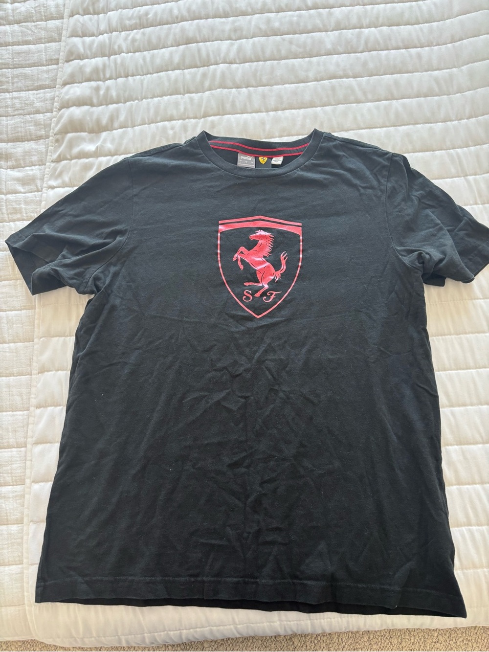 Puma Black Short Sleeve Tee with Red Shield Logo
